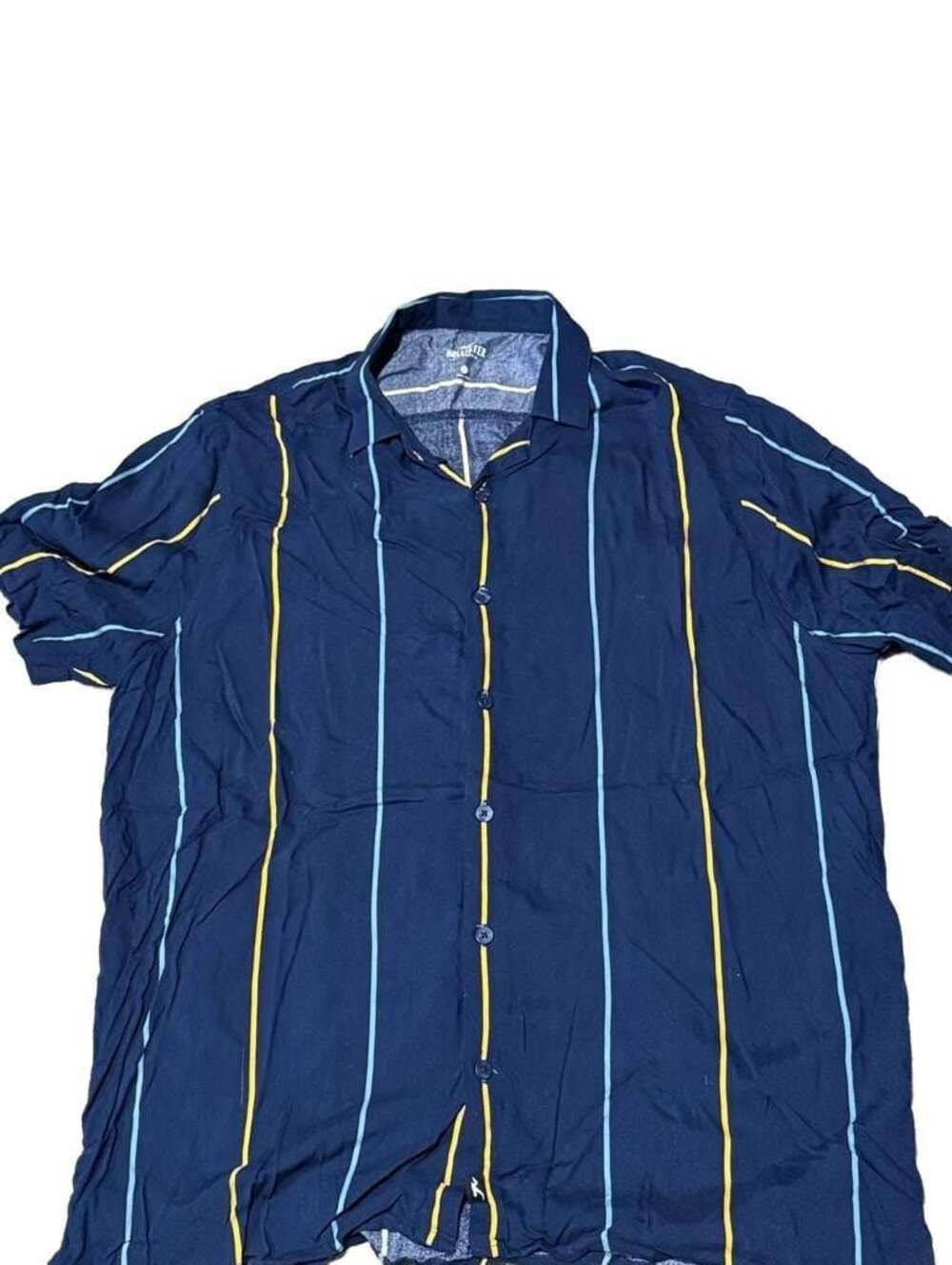 Hollister California Short Sleeve Button Down Shirt Navy Striped XL